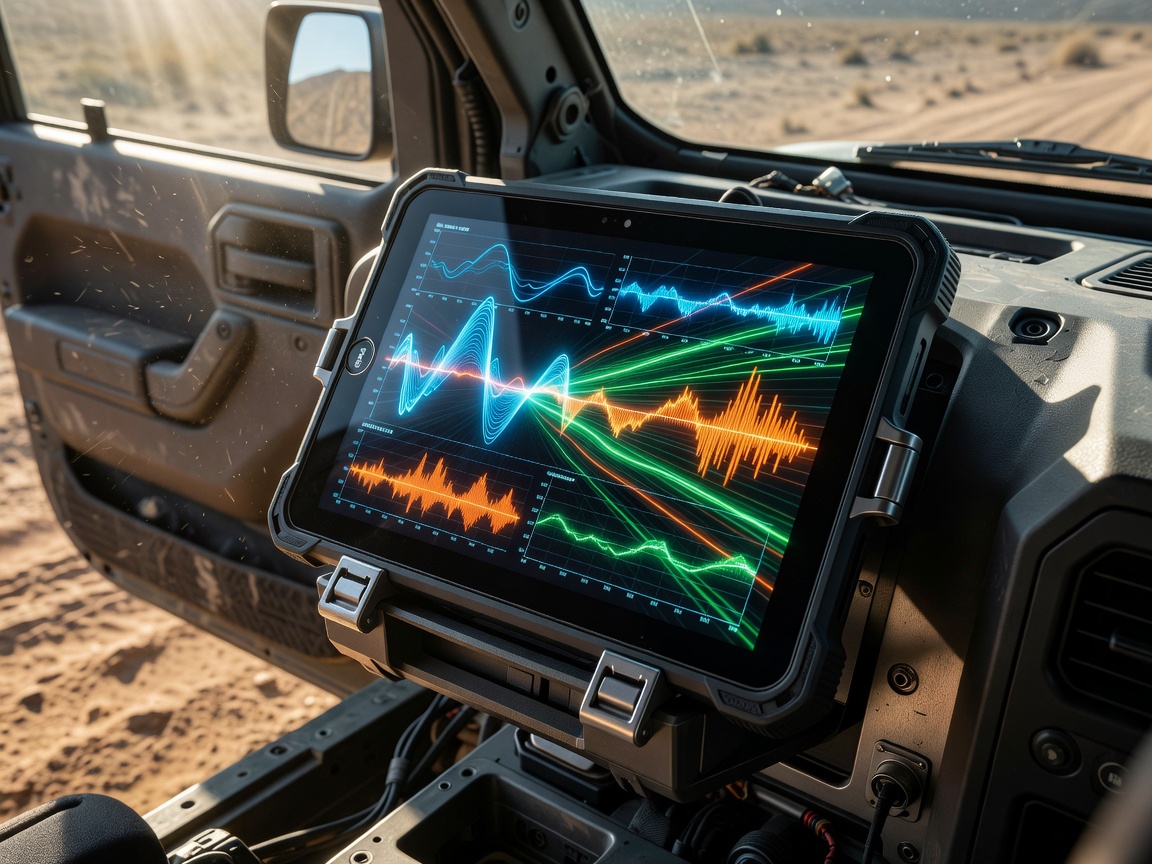 Dell Latitude Rugged Extreme Tablet rendering real-time high-speed CAN-FD telemetry on dashboard